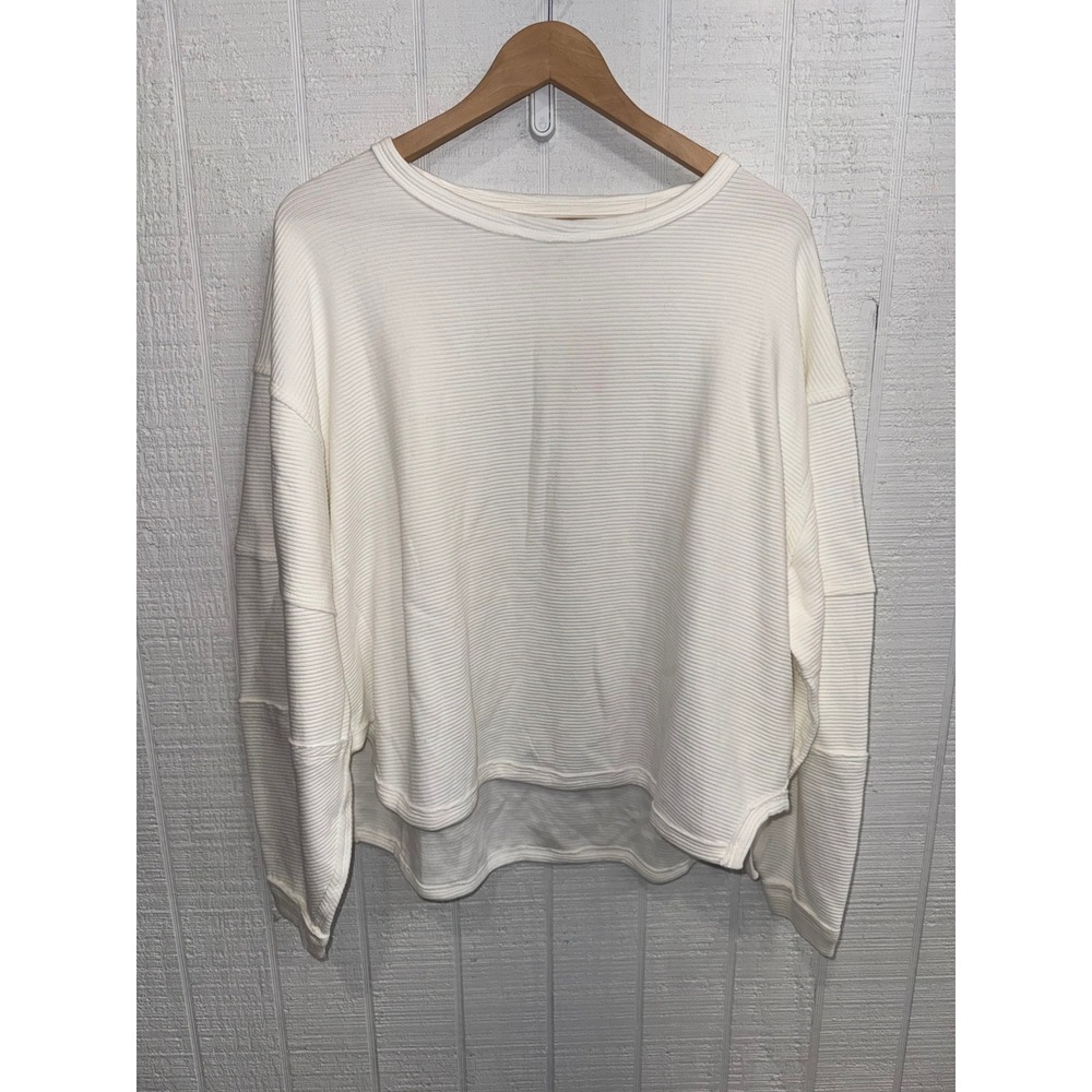 Free People We The Free Riviera Blue Top Women Ivory Ribbed Oversized M